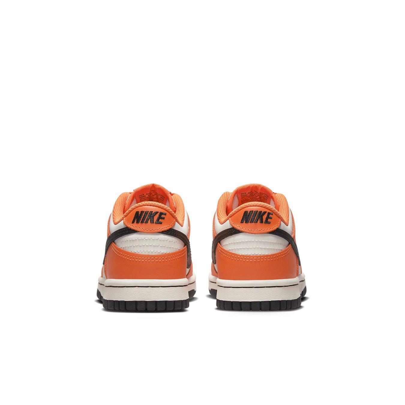 Nike Dunk Low Halloween 2022 GS; rear view showcasing orange and black design, perfect for festive wear.
