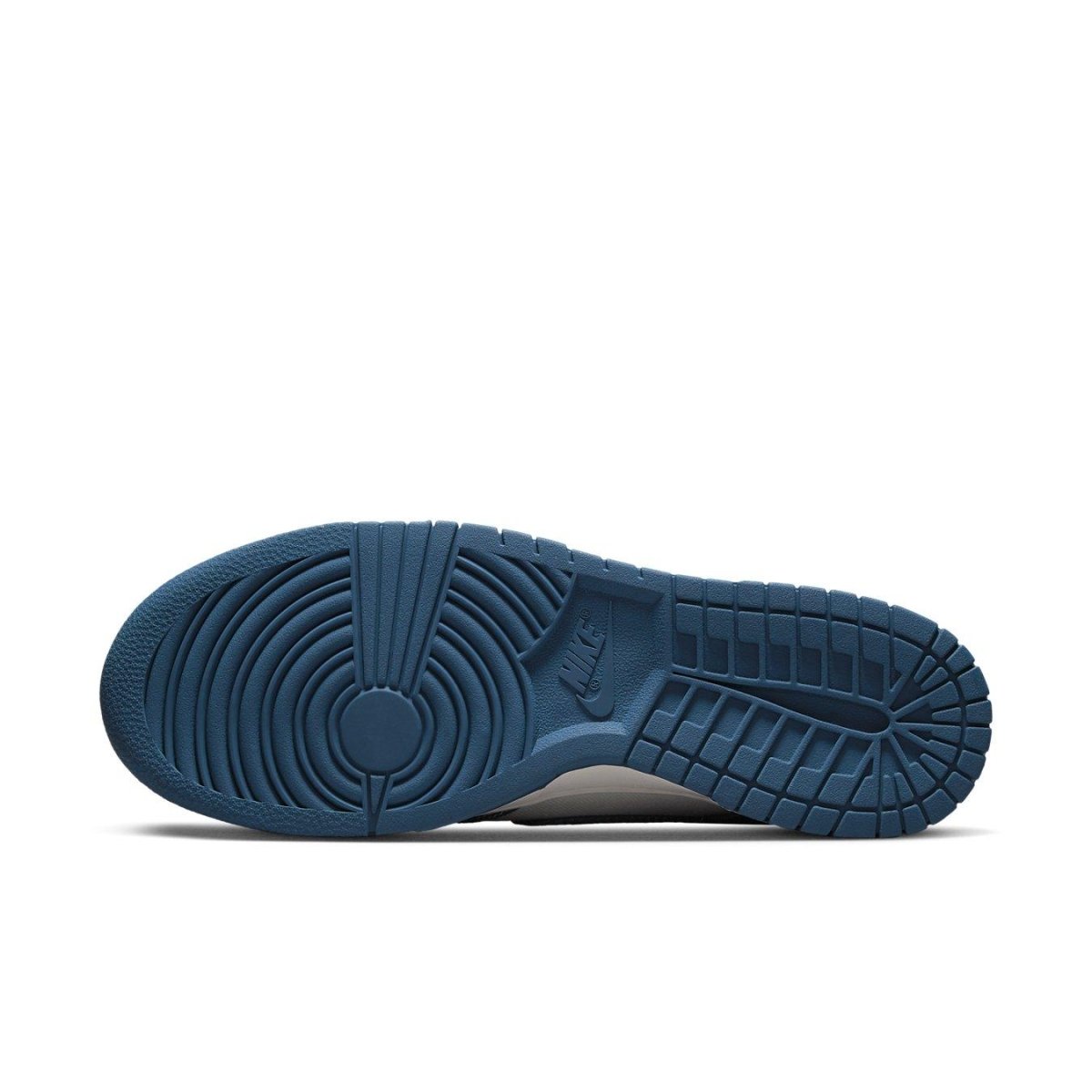 Nike Dunk Low Industrial Blue Sashiko sneaker sole view in blue rubber with traction pattern.