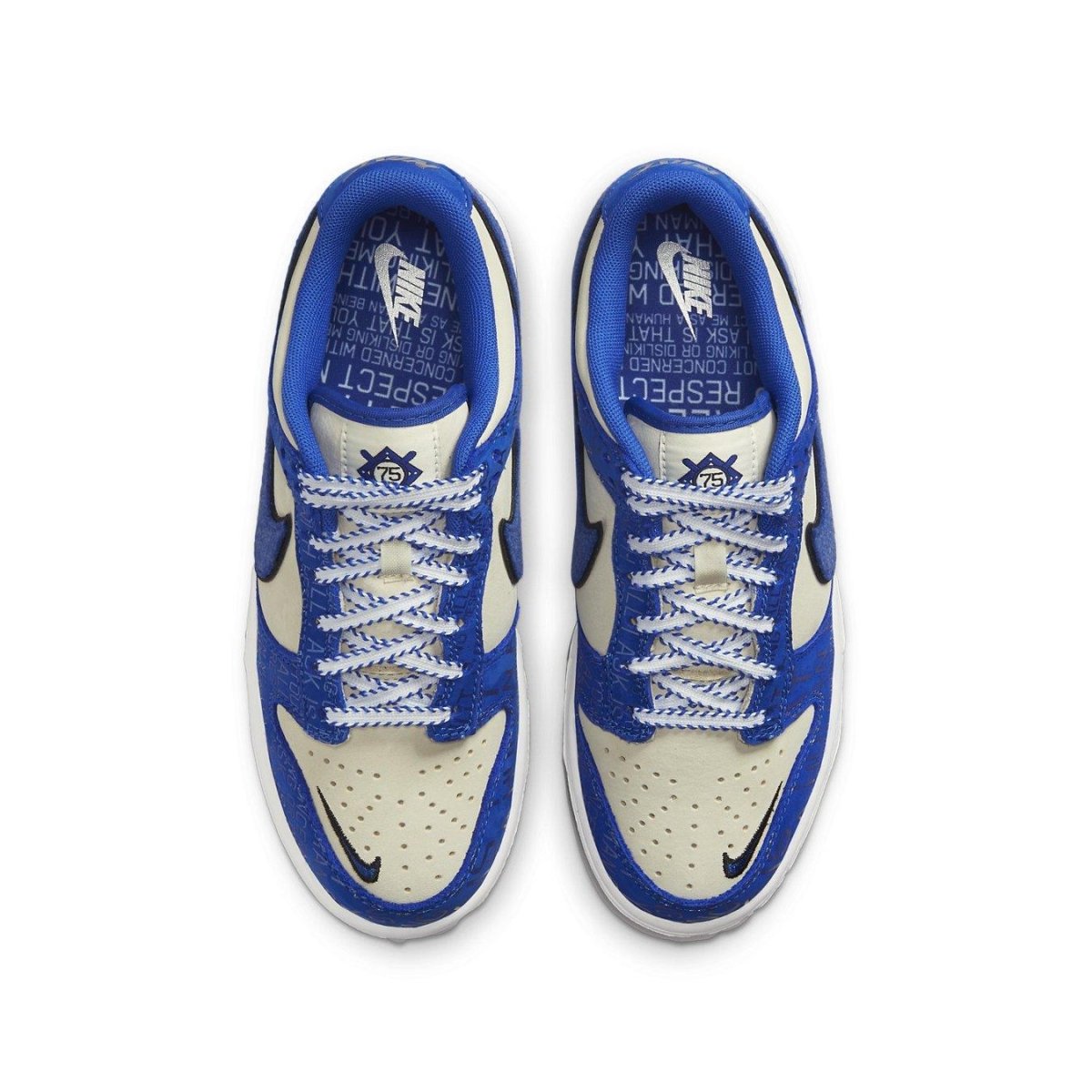 Nike Dunk Low Jackie Robinson (GS) sneakers in blue and cream, featuring #42 on heel and unique design details.