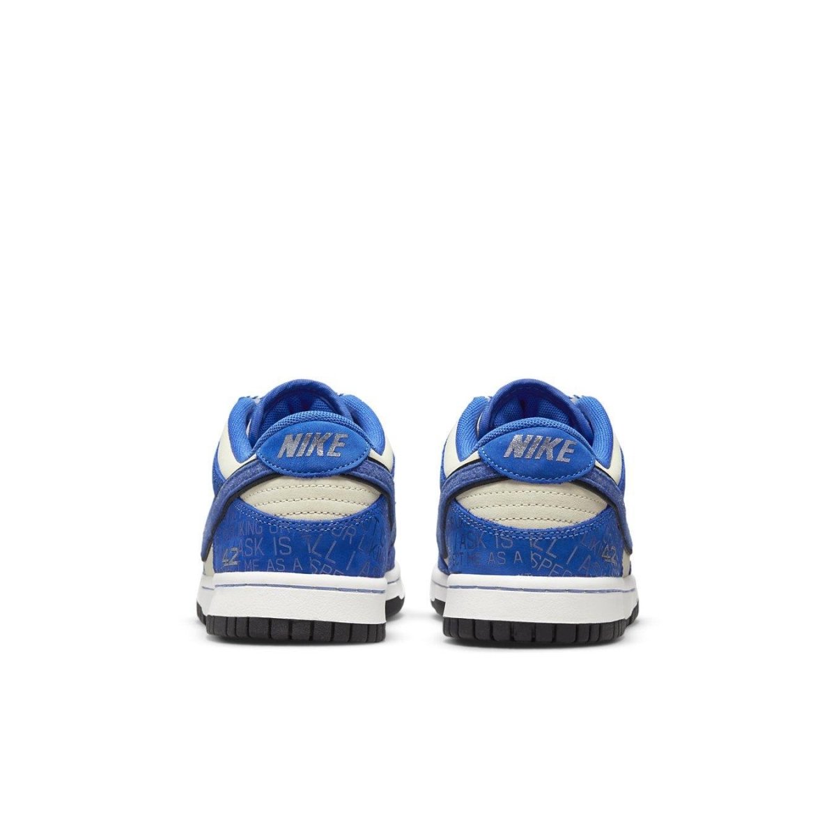Rear view of Nike Dunk Low Jackie Robinson (GS) showing blue and white colors with details celebrating Jackie Robinson.