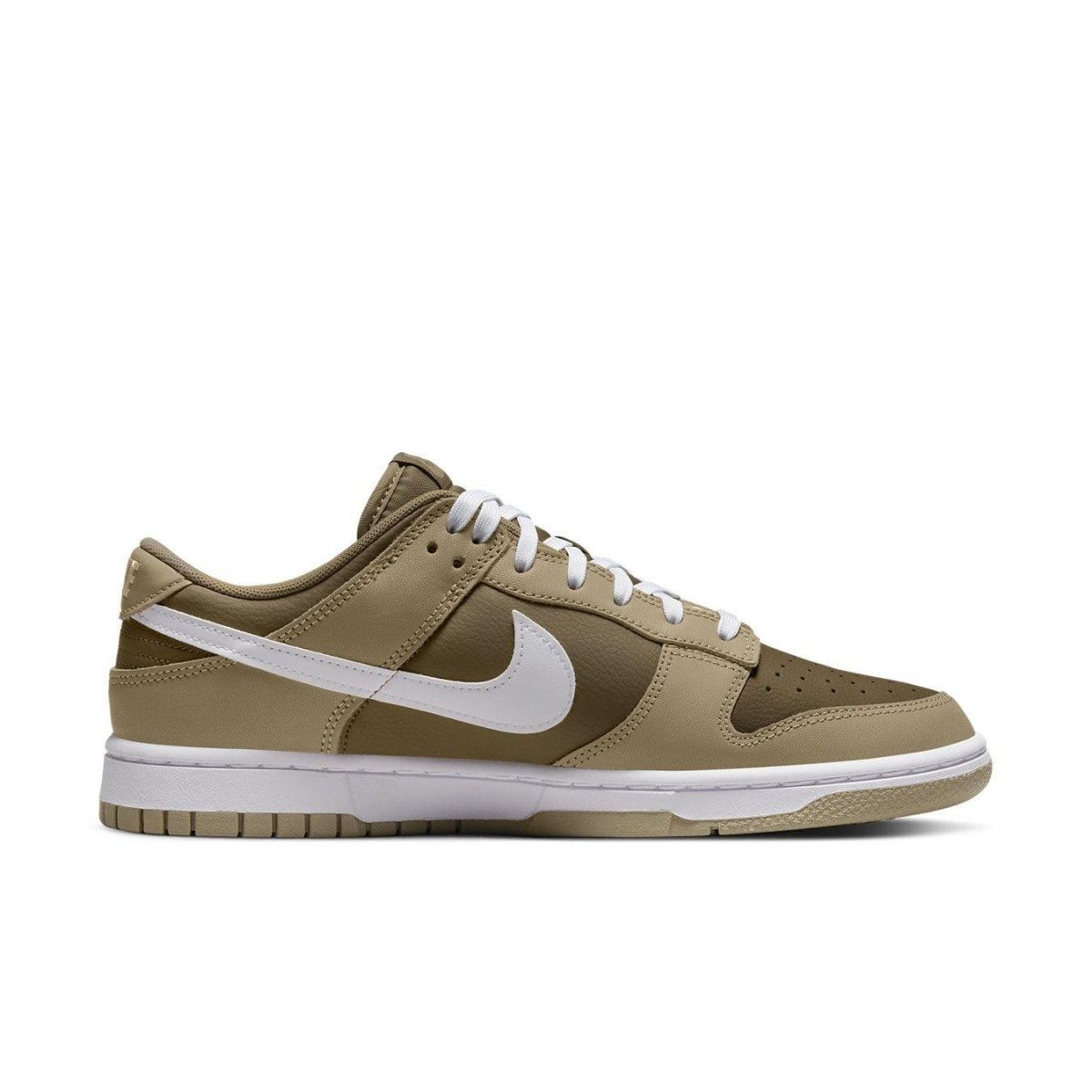 Nike Dunk Low Judge Grey sneaker featuring a mocha brown and lighter overlay colorway.