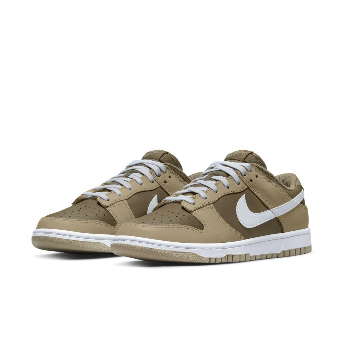 Nike Dunk Low Judge Grey sneakers in mocha brown and light brown with white accents and laces.