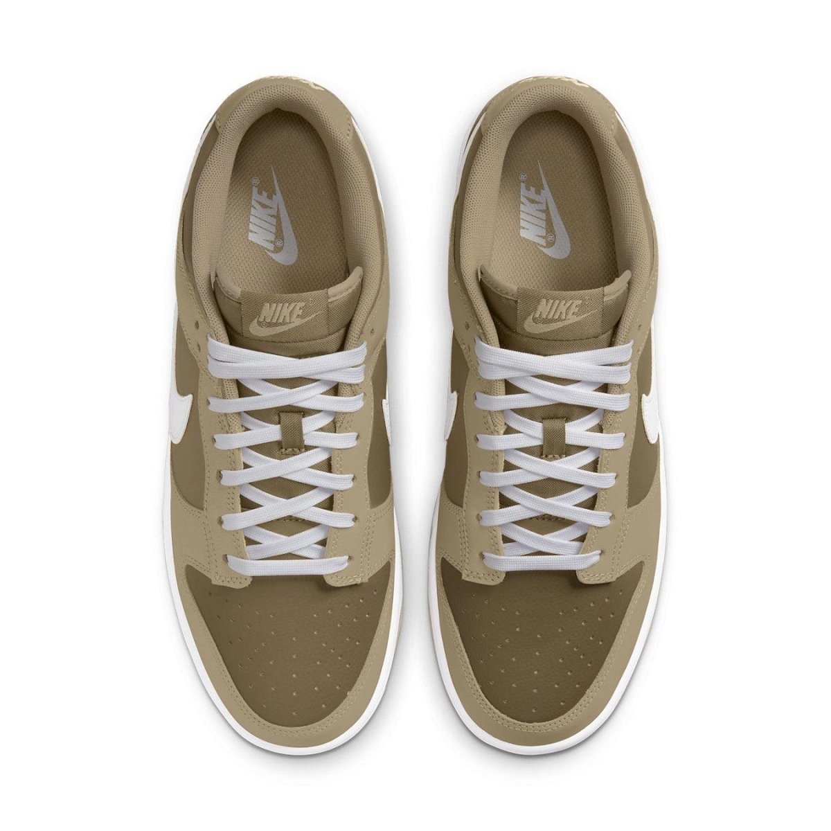Nike Dunk Low Judge Grey sneakers featuring a mocha brown leather upper with white accents and laces.
