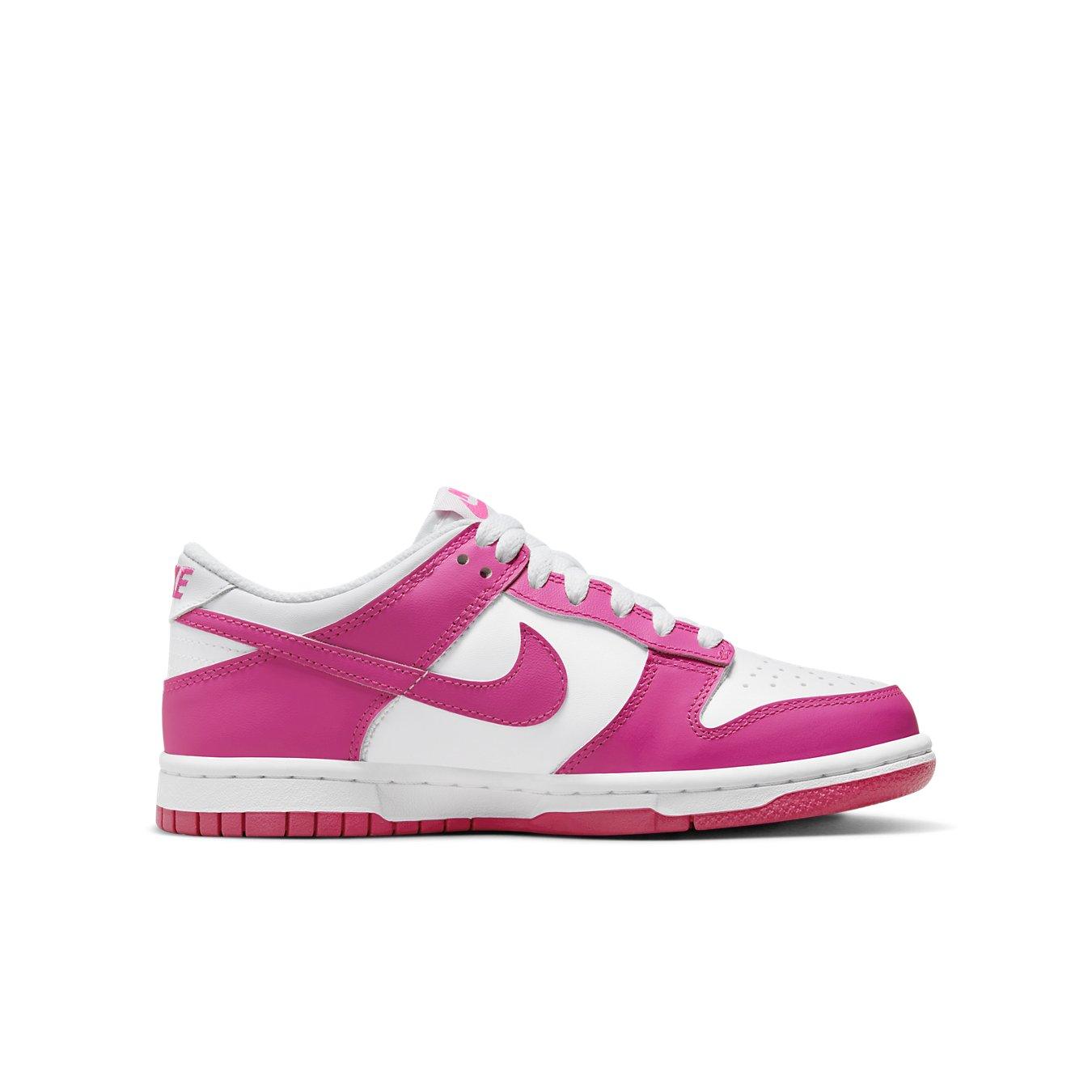 Nike Dunk Low Laser Fuchsia sneakers in white and pink, perfect for casual outings and active wear.