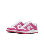 Nike Dunk Low Laser Fuchsia (GS) sneakers, stylish design in vibrant pink and white, perfect for casual and active wear.