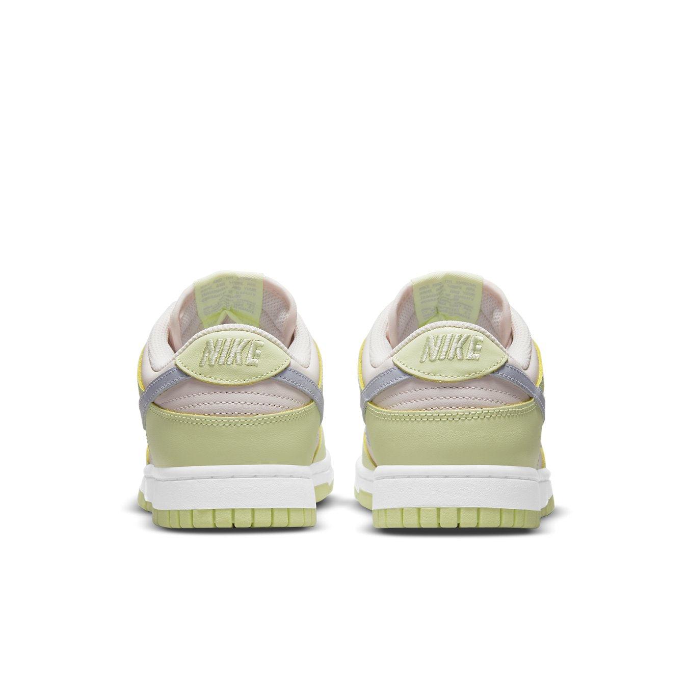 Nike Dunk Low Lime Ice women's sneakers back view with pastel green and pink design.