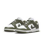 Nike Dunk Low Medium Olive women’s sneakers in olive green and white colorway.