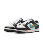 Nike Dunk Low Multiple Swooshes in Black, White, and Washed Teal with colorful Swoosh details and speckled insole.