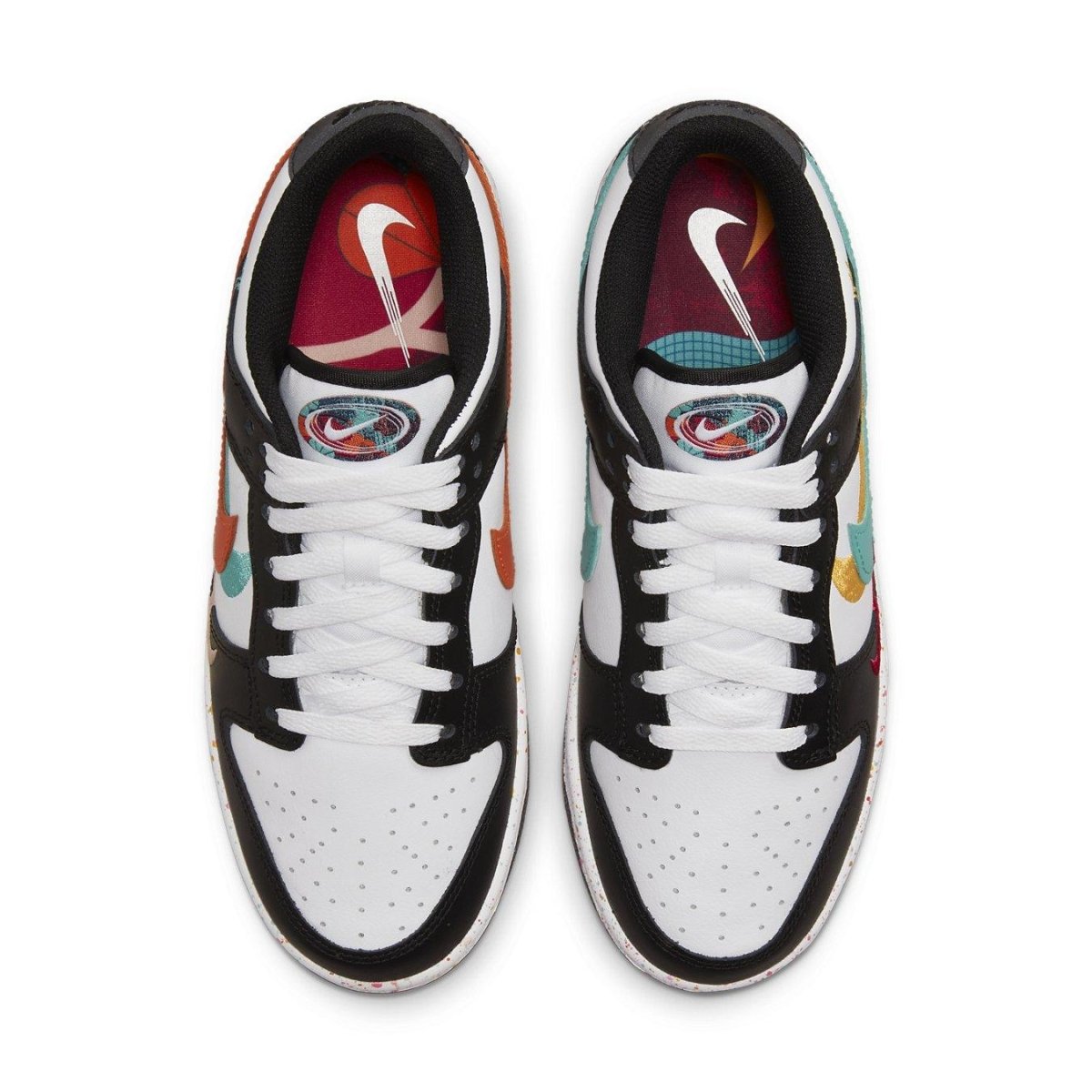 Nike Dunk Low Multiple Swooshes in White Washed Teal and Rush Pink, featuring unique graphic elements and stylish design.