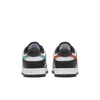 Nike Dunk Low Multiple Swooshes White Washed Teal (W) rear view, showcasing colorful accents and speckled sole.
