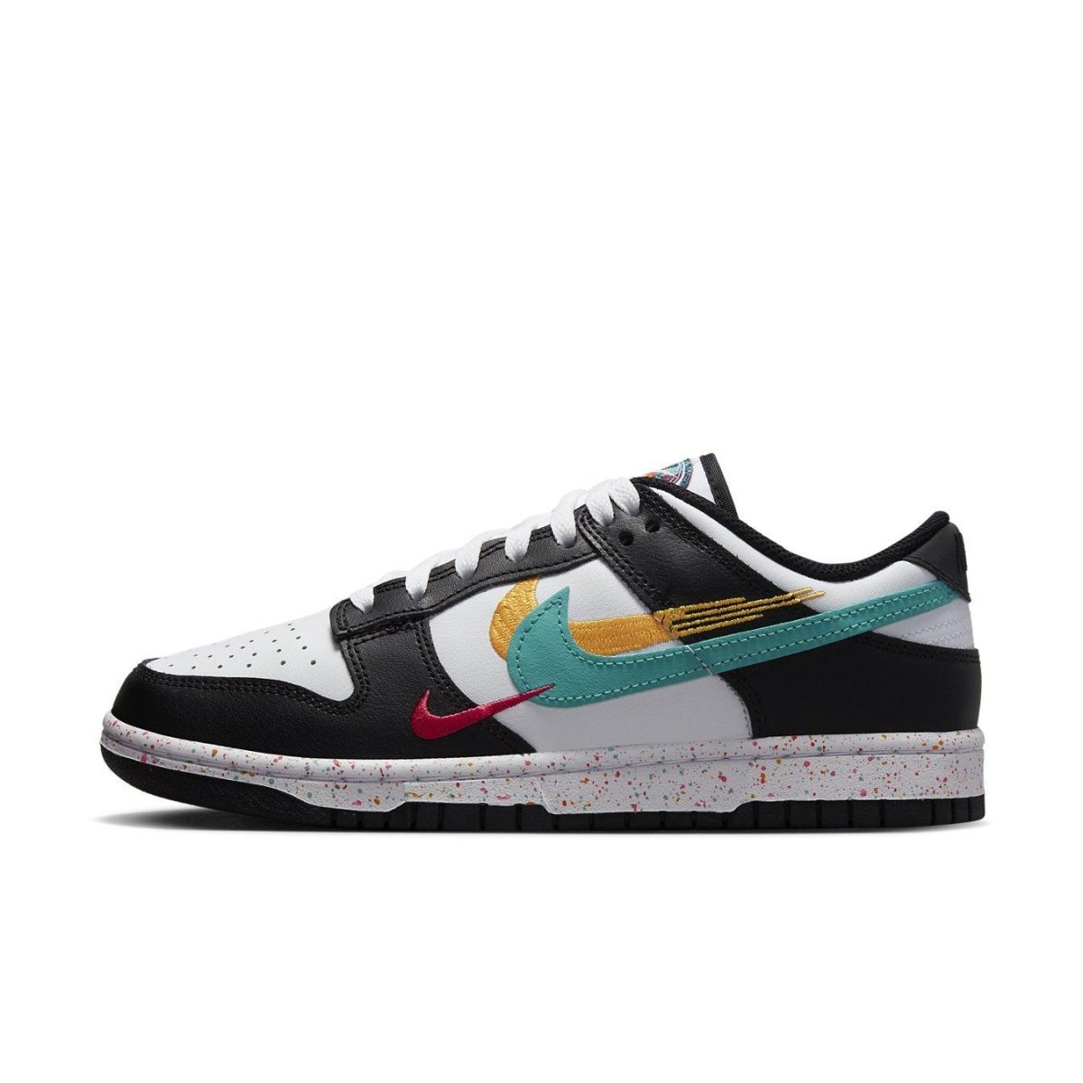 Nike Dunk Low Multiple Swooshes White Washed Teal (W) sneaker showcasing white, pink, and teal accents.