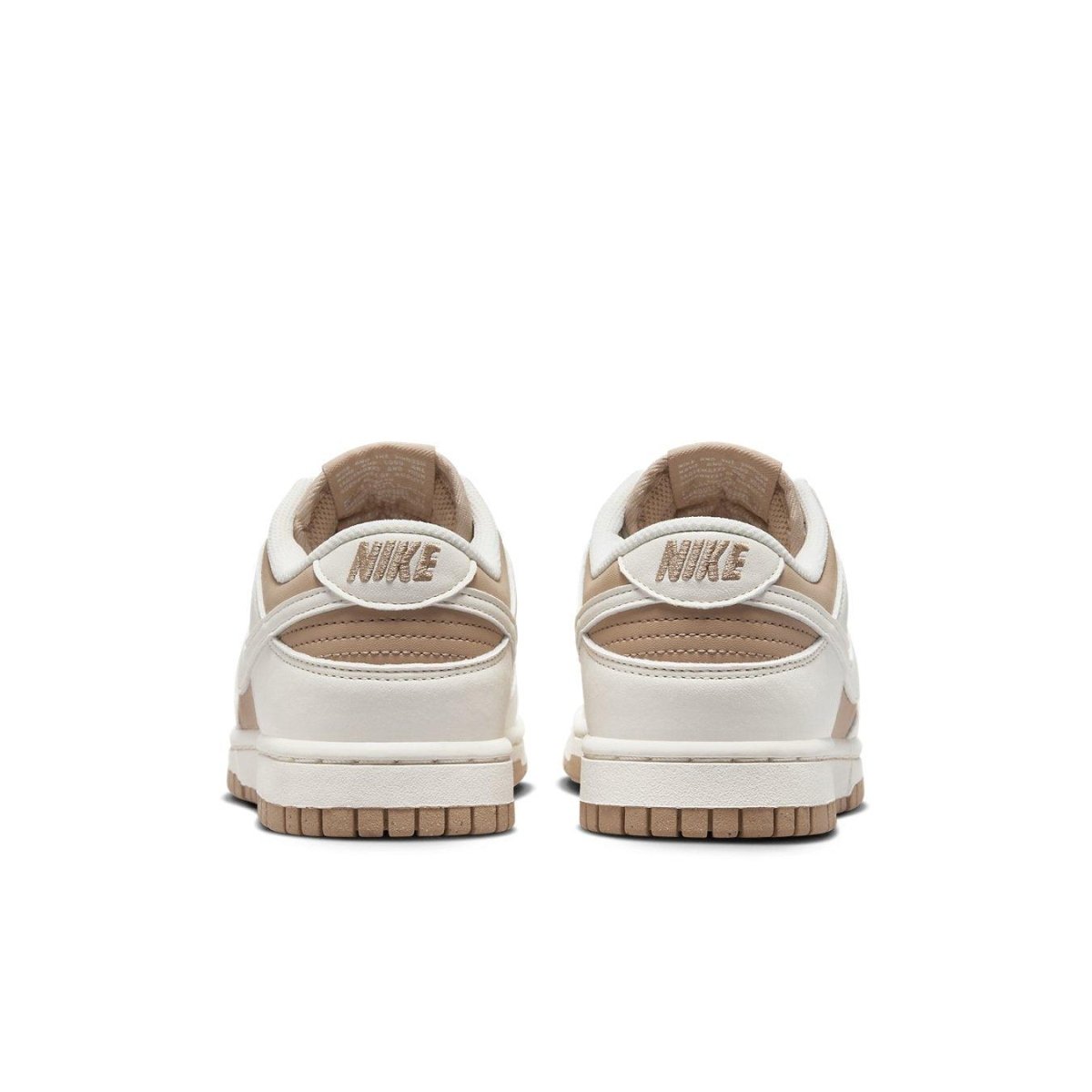 Nike Dunk Low Next Nature Beige Sail women's sneakers, featuring beige and white colorway, back view.