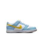 Nike Dunk Low Next Nature Homer Simpson in white, sky blue, and yellow colors, showcasing a vibrant design.