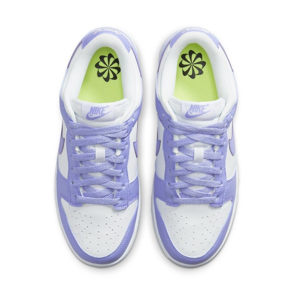 Nike Dunk Low Next Nature Lilac (W) sneakers featuring a white base and lilac accents on a spring-themed design.