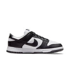 Nike Dunk Low Next Nature in white and black, featuring recycled materials and classic design elements.