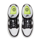 Nike Dunk Low Next Nature White Black women's sneakers featuring a synthetic leather upper and Volt insoles.