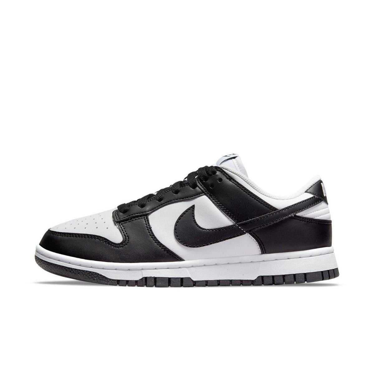 Nike Dunk Low Next Nature White Black women's sneaker with synthetic leather and recycled materials.