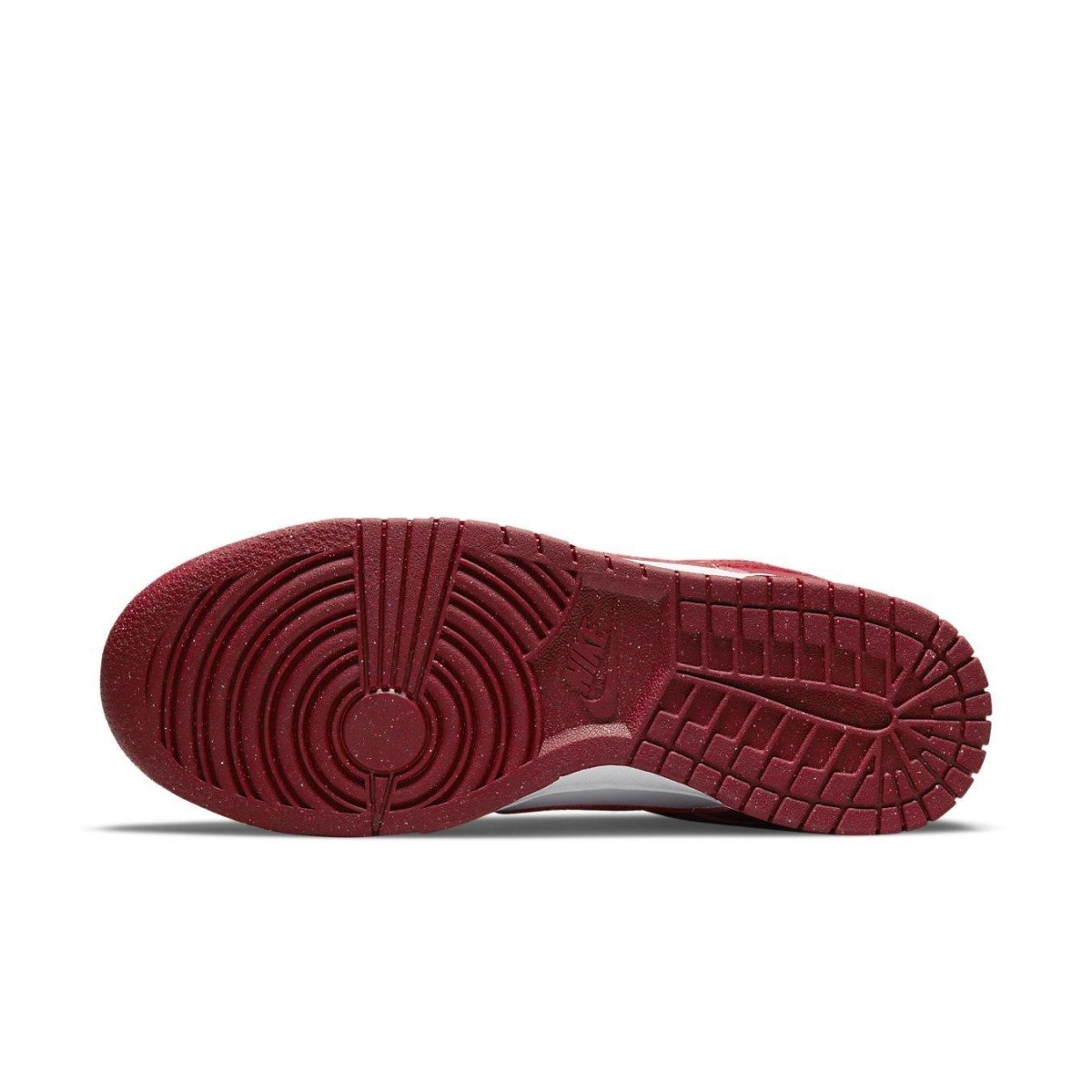 Nike Dunk Low Next Nature White Gym Red sole view with red rubber outsole and tread pattern.