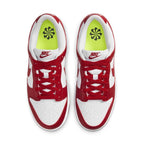 Nike Dunk Low Next Nature in white and red, featuring a leather upper and unique Volt insoles.