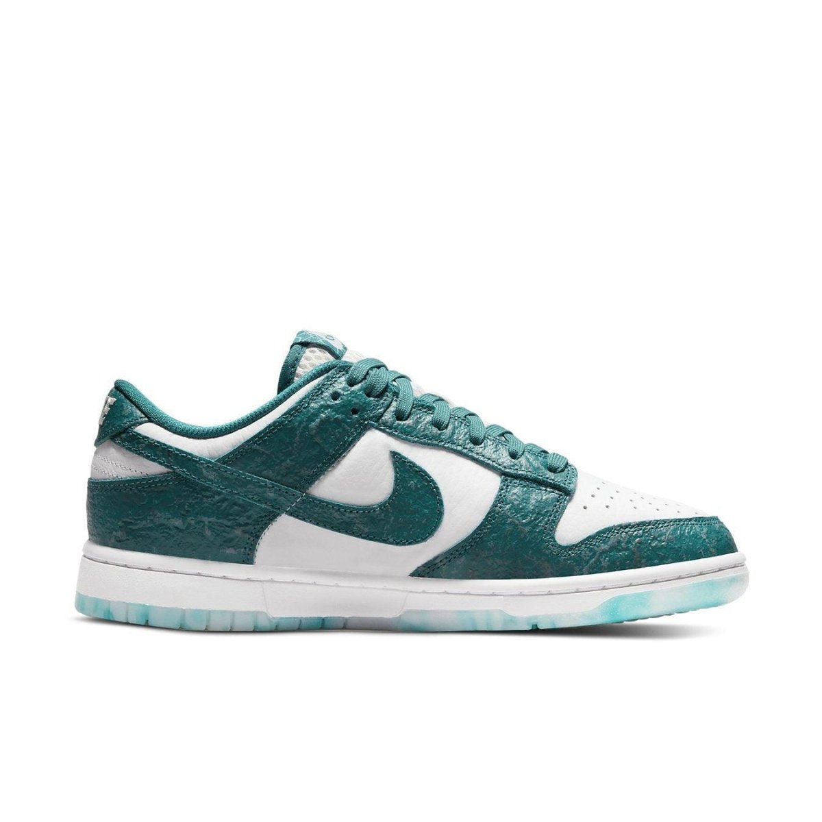 Nike Dunk Low Ocean Women's sneakers with a teal and white color scheme and textured upper design.