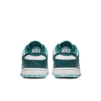 Nike Dunk Low Ocean women's sneakers, featuring a textured teal upper and white sole, showcasing the heel design.