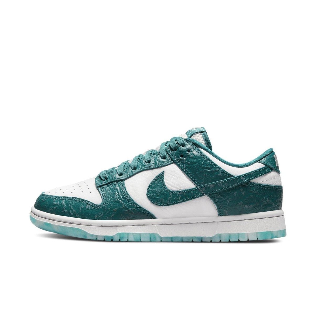 Nike Dunk Low Ocean for women featuring white leather and teal accents inspired by water reflections.
