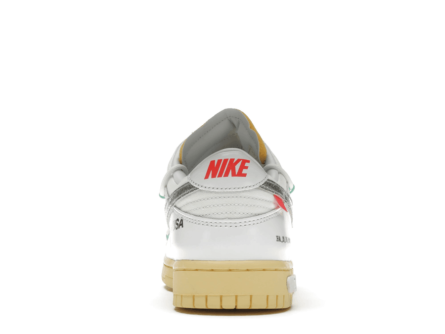 Nike Dunk Low Off-White Lot 1 back view showcasing unique design and branding elements.