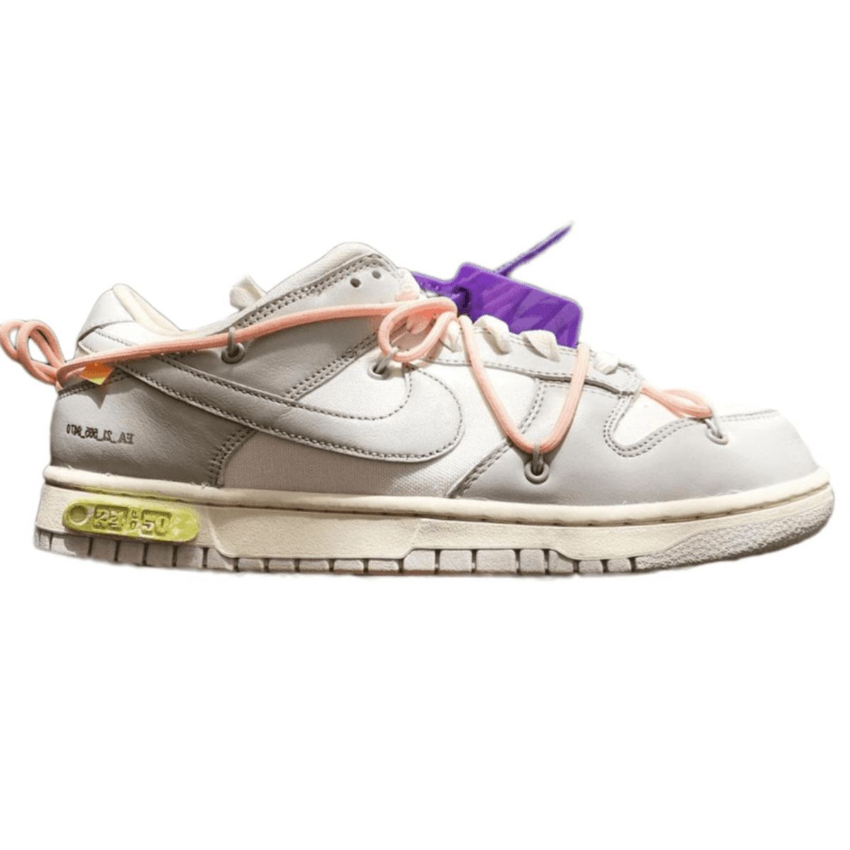 Nike Dunk Low Off-White Lot 24 featuring neutral tones with colorful accents and unique design elements.