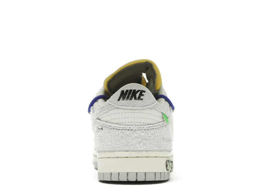 Nike Dunk Low Off-White Lot 32 featuring a textured back view with unique colors and Virgil Abloh's design elements.