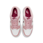 Nike Dunk Low Pink Velvet GS featuring white leather base and pink overlays, showcasing soft pink velvet details.