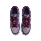 Nike Dunk Low Plum 2020 sneakers, featuring a unique purple and red colorway, top view.