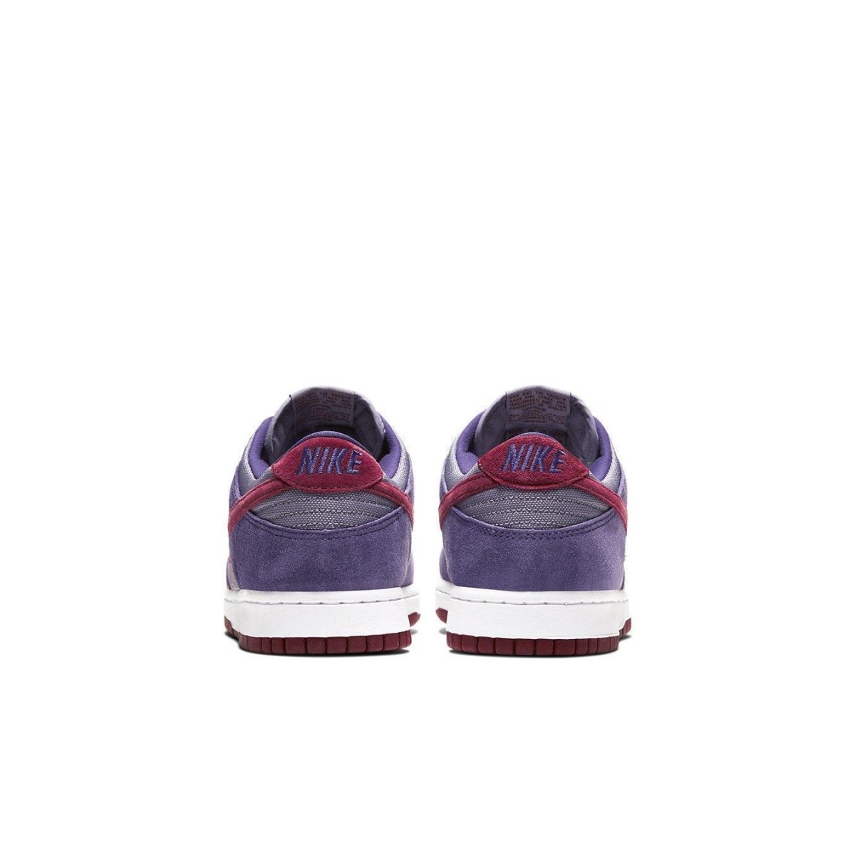 Retro Nike Dunk Low Plum 2020 sneaker view from the back, showcasing purple and maroon design details.