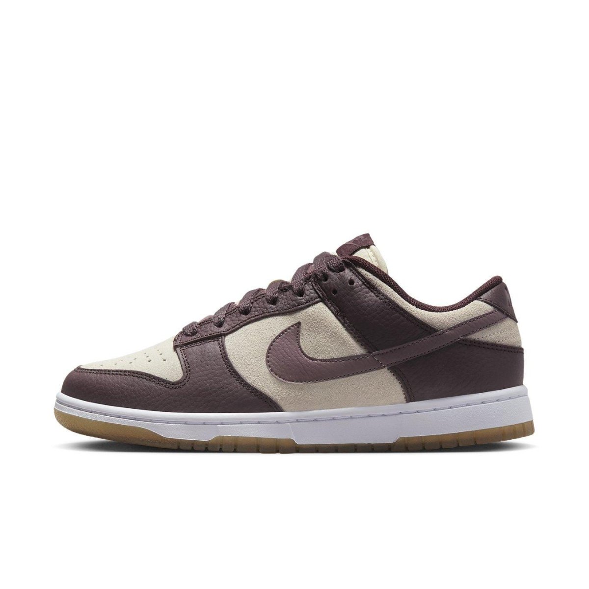 Nike Dunk Low Plum Coconut Milk women's sneakers with brown-purple leather and beige suede panels