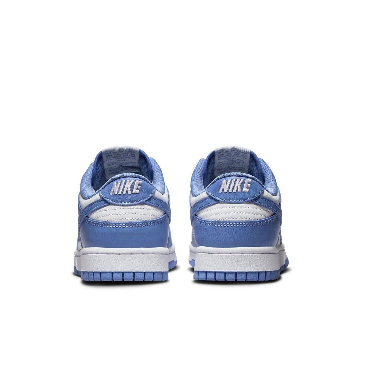 Nike Dunk Low Polar Blue sneakers, rear view showcasing soft blue tones and classic design features.