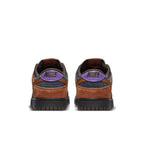 Nike Dunk Low PRM Cider sneakers featuring burnt orange suede and sleek brown leather, with purple accents on the heel.