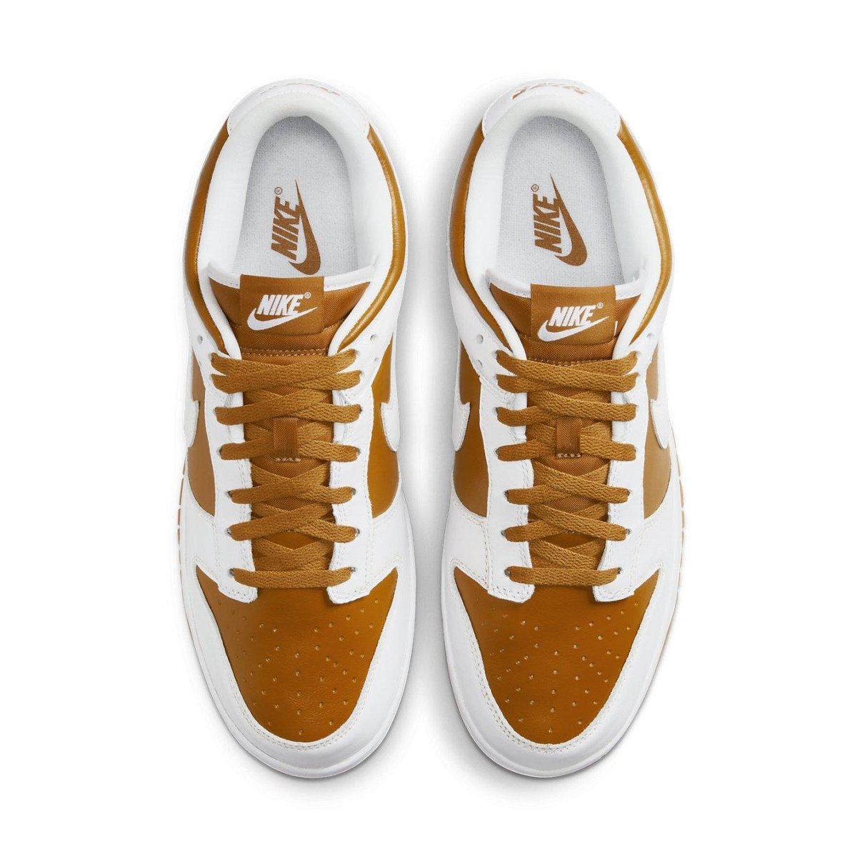 Nike Dunk Low QS CO.JP Reverse Curry 2024 sneakers with brown and white colorway, featuring classic low-top design.