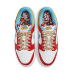 Nike Dunk Low LeBron James Fruity Pebbles with colorful laces, red and white upper, and vibrant cereal-themed insole.