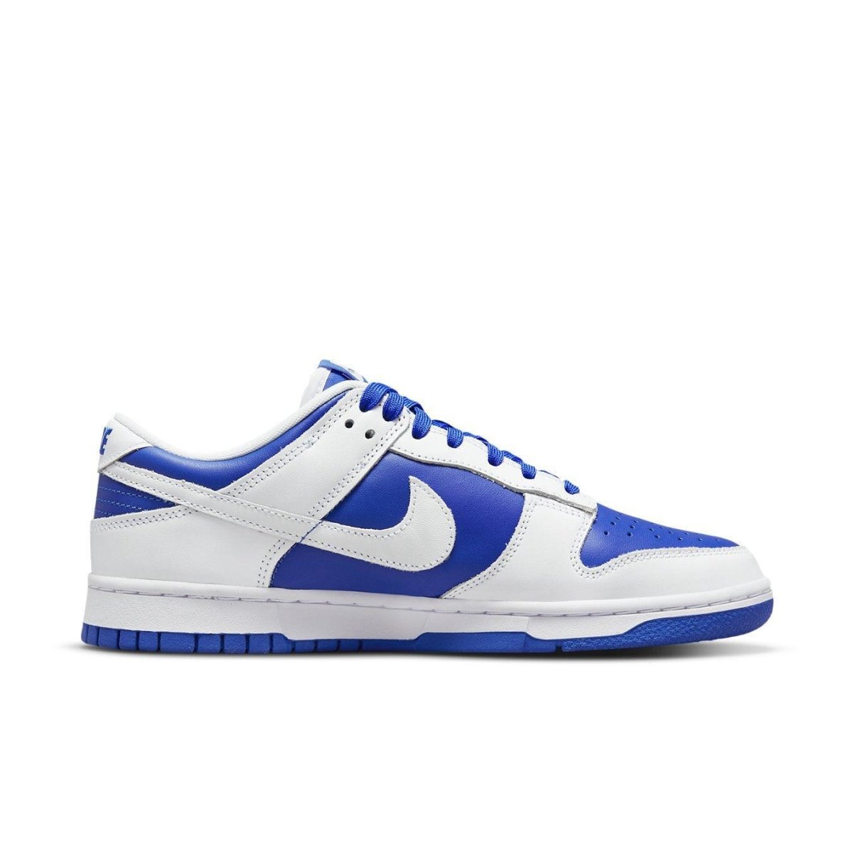 Nike Dunk Low Racer Blue White featuring blue and white leather design with classic rubber sole.