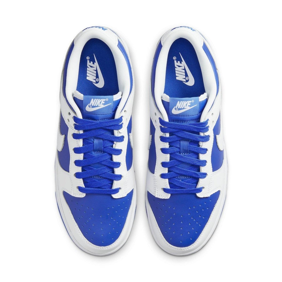 Nike Dunk Low Racer Blue White top view showcasing blue leather and white accents, perfect for casual wear.
