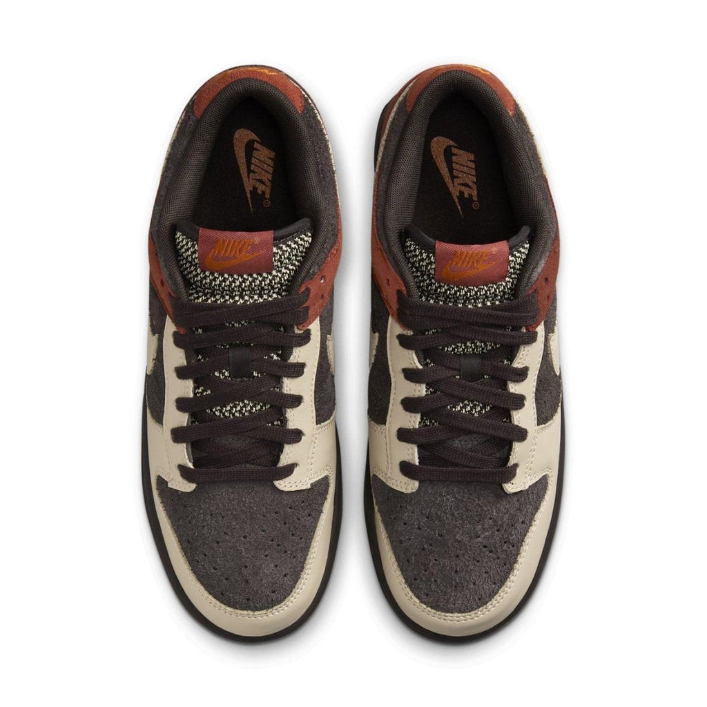 Nike Dunk Low Red Panda shoes featuring Velvet Brown and Sand Drift colorway.