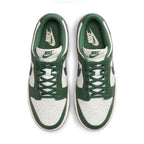 Nike Dunk Low Retro in Gorge Green and Midnight Navy, featuring a smooth white leather base, top view.