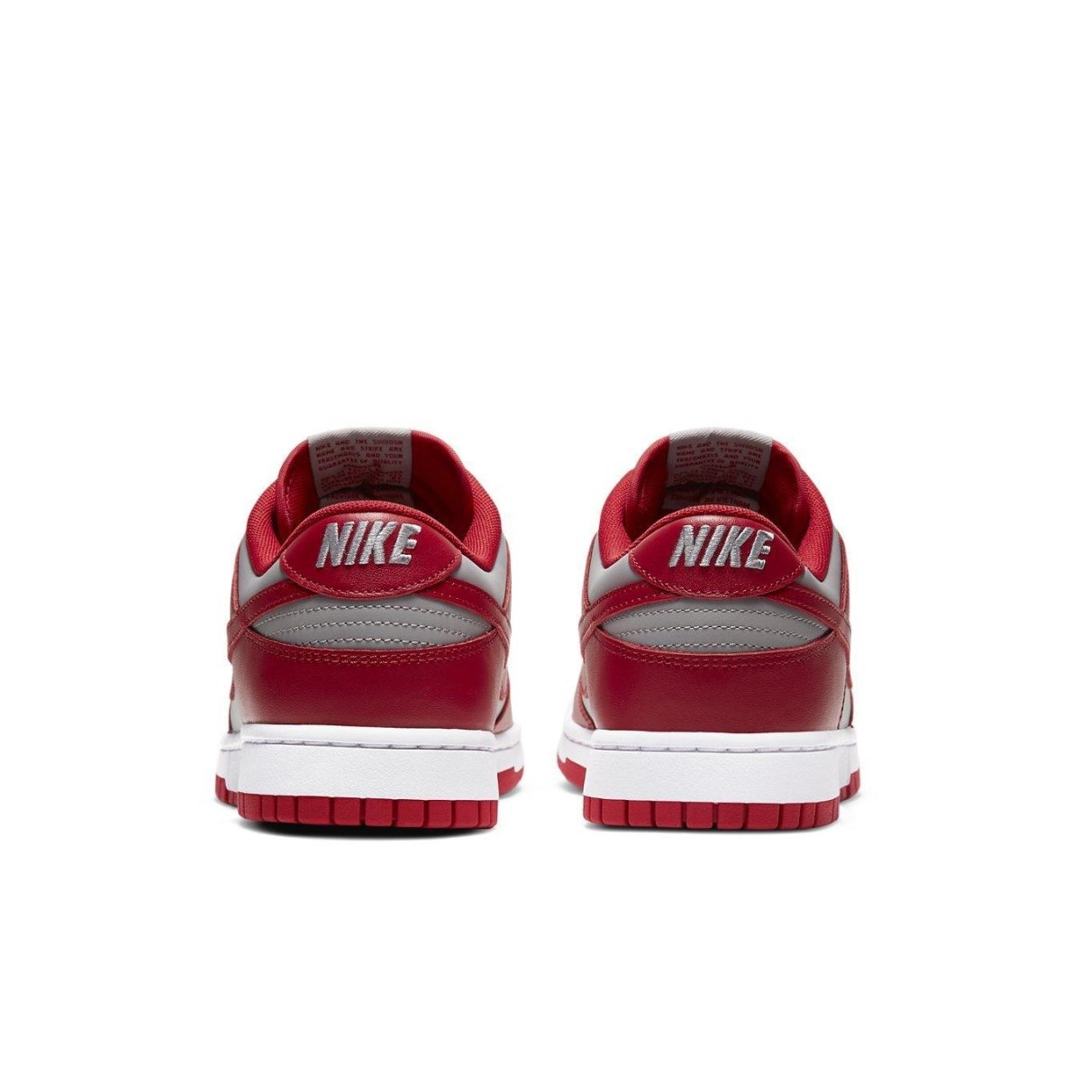 Nike Dunk Low Retro Medium Grey Varsity Red UNLV 2021 sneaker rear view with red and grey design details.