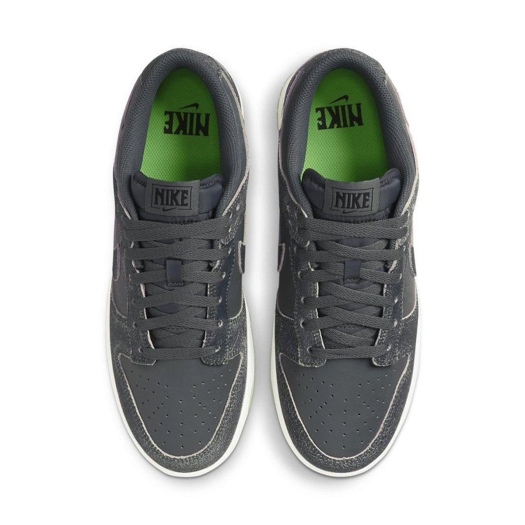 Nike Dunk Low Retro PRM Halloween 2022 sneakers in gray with green accents, showcasing a stylish top view.