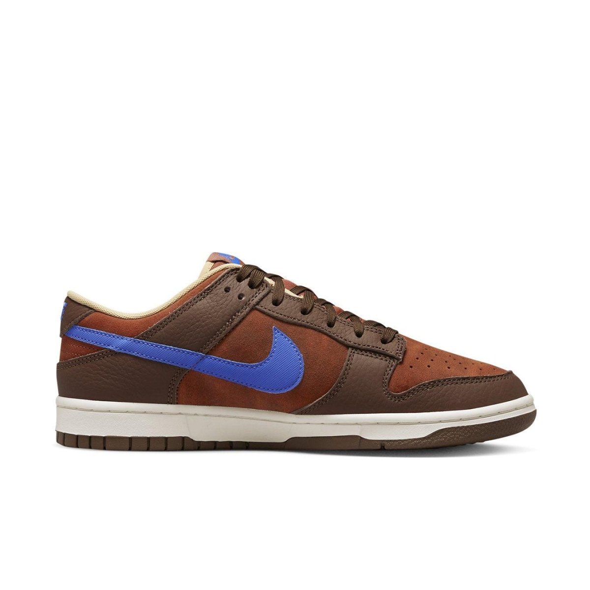 Nike Dunk Low Retro PRM Mars Stone in brown and rust with Comet Blue Swoosh, stylish and premium sneaker design.