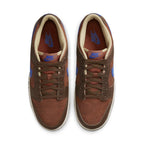 Nike Dunk Low Retro PRM Mars Stone sneakers featuring rust suede, brown accents, and Comet Blue Swoosh.