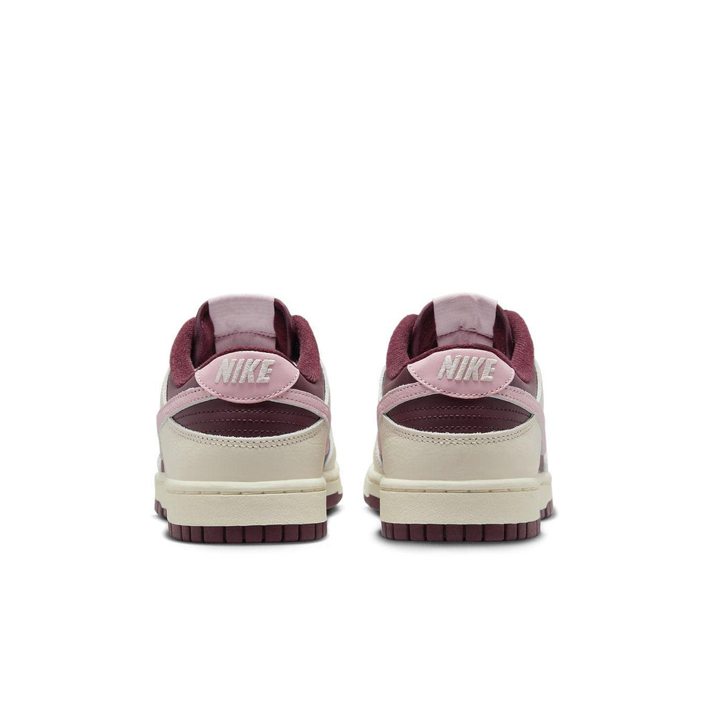Nike Dunk Low Retro PRM Valentine's Day (2023) in Pale Ivory, Medium Soft Pink, and Night Maroon from the back.