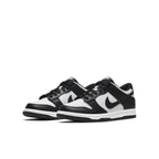 Nike Dunk Low Retro White Black GS sneakers featuring a white and black leather design for kids.