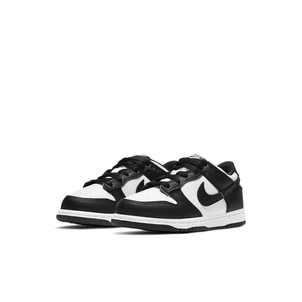 Nike Dunk Low Retro White Black Panda shoes for kids, featuring leather upper and iconic design.