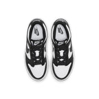Nike Dunk Low Retro White Black Panda (2021) PS shoes, top view showcasing sleek black and white design.