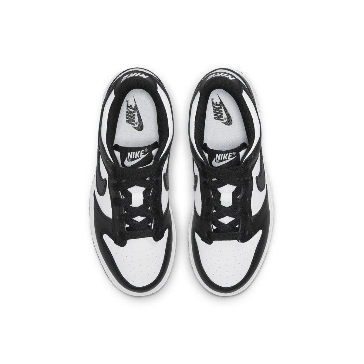 Nike Dunk Low Retro White Black Panda (2021) PS shoes, top view showcasing sleek black and white design.